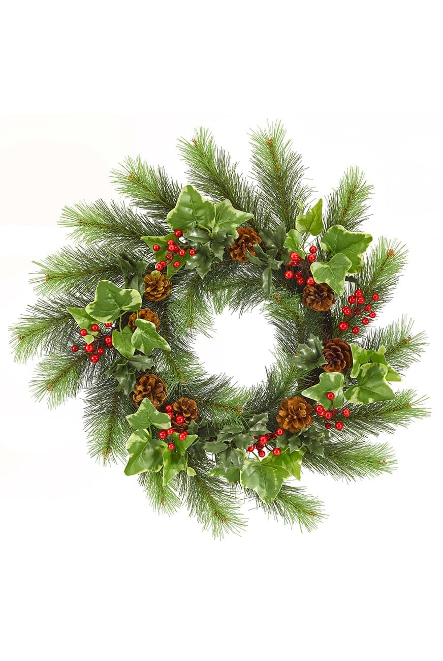 christmas_wreathe_-_round-2.jpg Round Artificial Christmas Greenery Wreath - Image 1
